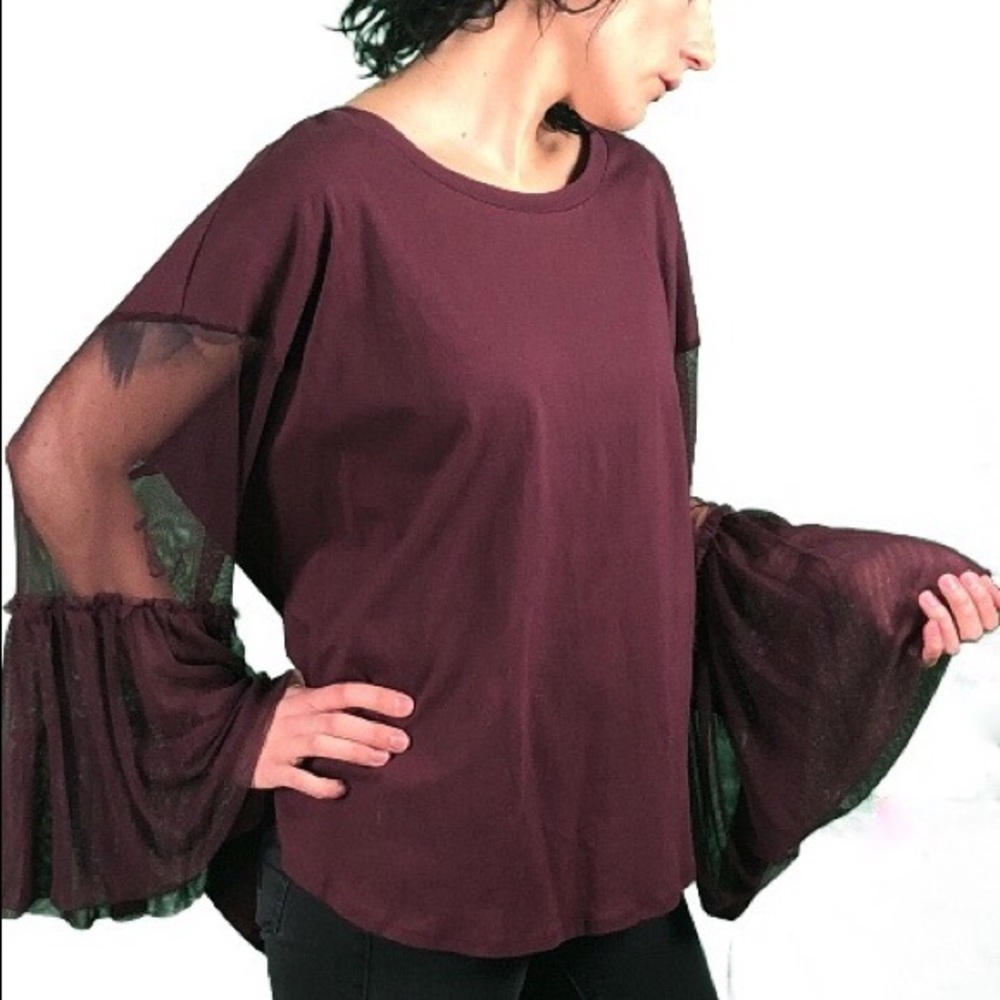 MESH SLEEVE FRENCH TERRY TOP